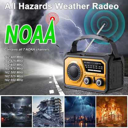 16000mAh Hand Crank Emergency Weather Radio with Wireless Speaker, 59200mWh NOAA AM FM Solar Radio with Flashlight Cell Phone Charger Reading Lamp Compass SOS for Camping and Survival (Orange)