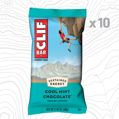 CLIF BAR - Cool Mint Chocolate with Caffeine - Made with Organic Oats - Energy Bars - Non-GMO - Plant Based Protein Bars (10 Pack)