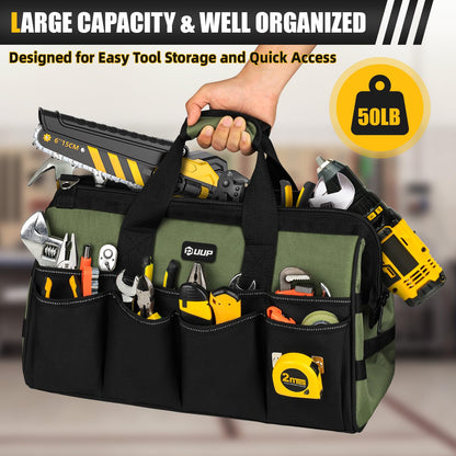 UUP 18-Inch Large Tool Bag, 16-Pocket Portable Tool Box Organizer Storage, Heavy Duty Tactical Toolbag with Big Zipper, Travel Carry Toolbox, Father Day Dad Men Electrician Contractor Welding Gift