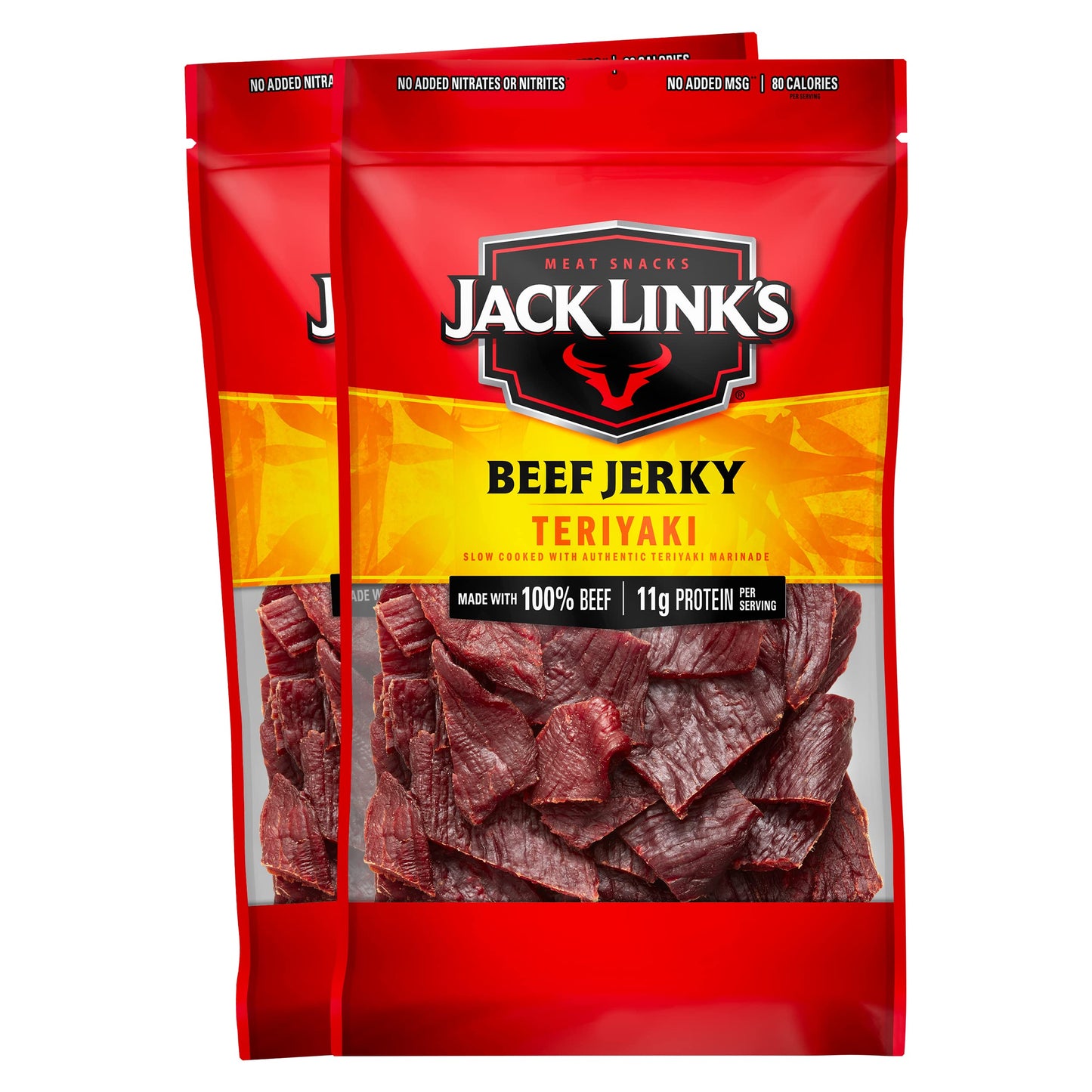 Jack Link's Beef Jerky, Teriyaki, Large Jerky Bags – Flavorful Meat Snacks, Ready to Eat Protein Snacks with 11g of Protein, Made with 100% Beef, Keto, Paleo & Carnivore Diet Ready – 9 Oz. (Pack of 2)