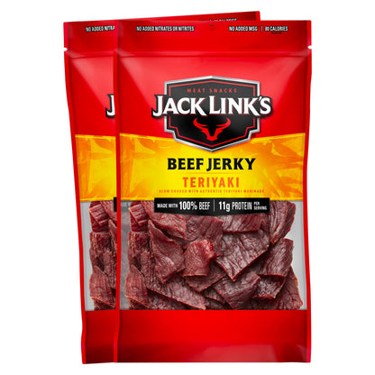 Jack Link's Beef Jerky, Teriyaki, Large Jerky Bags – Flavorful Meat Snacks, Ready to Eat Protein Snacks with 11g of Protein, Made with 100% Beef, Keto, Paleo & Carnivore Diet Ready – 9 Oz. (Pack of 2)