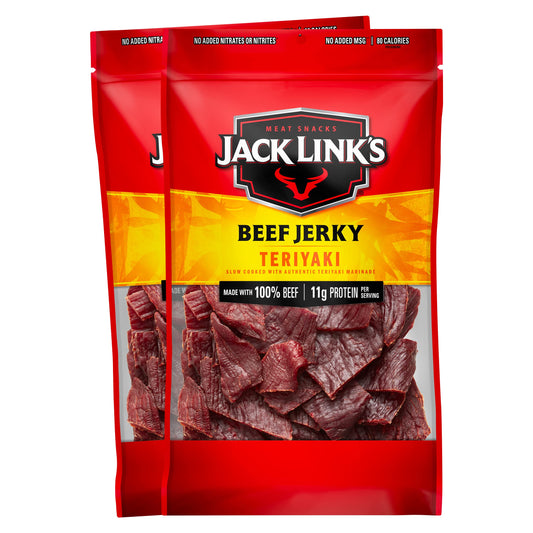 Jack Link's Beef Jerky, Teriyaki, Large Jerky Bags – Flavorful Meat Snacks, Ready to Eat Protein Snacks with 11g of Protein, Made with 100% Beef, Keto, Paleo & Carnivore Diet Ready – 9 Oz. (Pack of 2)
