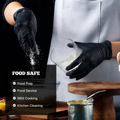 TitanFlex Disposable Nitrile Exam Gloves, 6-mil, Black, Large 100-ct Box, Heavy Duty Disposable Gloves, Cooking Gloves, Mechanic Gloves, Latex Free Gloves, Food Safe Rubber Gloves for Food Prep