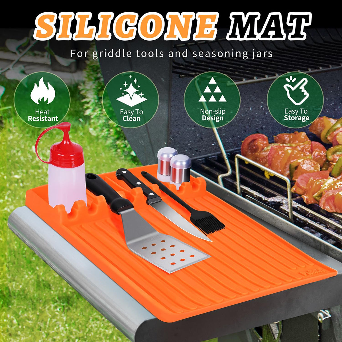 58PCS Griddle Accessories Kit for Blackstone, Flat Top Teppanyaki Spatula Set with Scraper Basting Cover Burger Press Patty Maker Silicone Mat for Outdoor BBQ Home Cooking Griddle Gifts for Chrismas