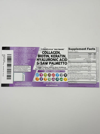 Clean Nutraceuticals Collagen Pills 1000mg Biotin 10000mcg Keratin Saw Palmetto Hyaluronic Acid - Hair Skin & Nails Vitamins & DHT Blocker with Vitamin E Folic Acid Pumpkin Seed MSM - 90 Count