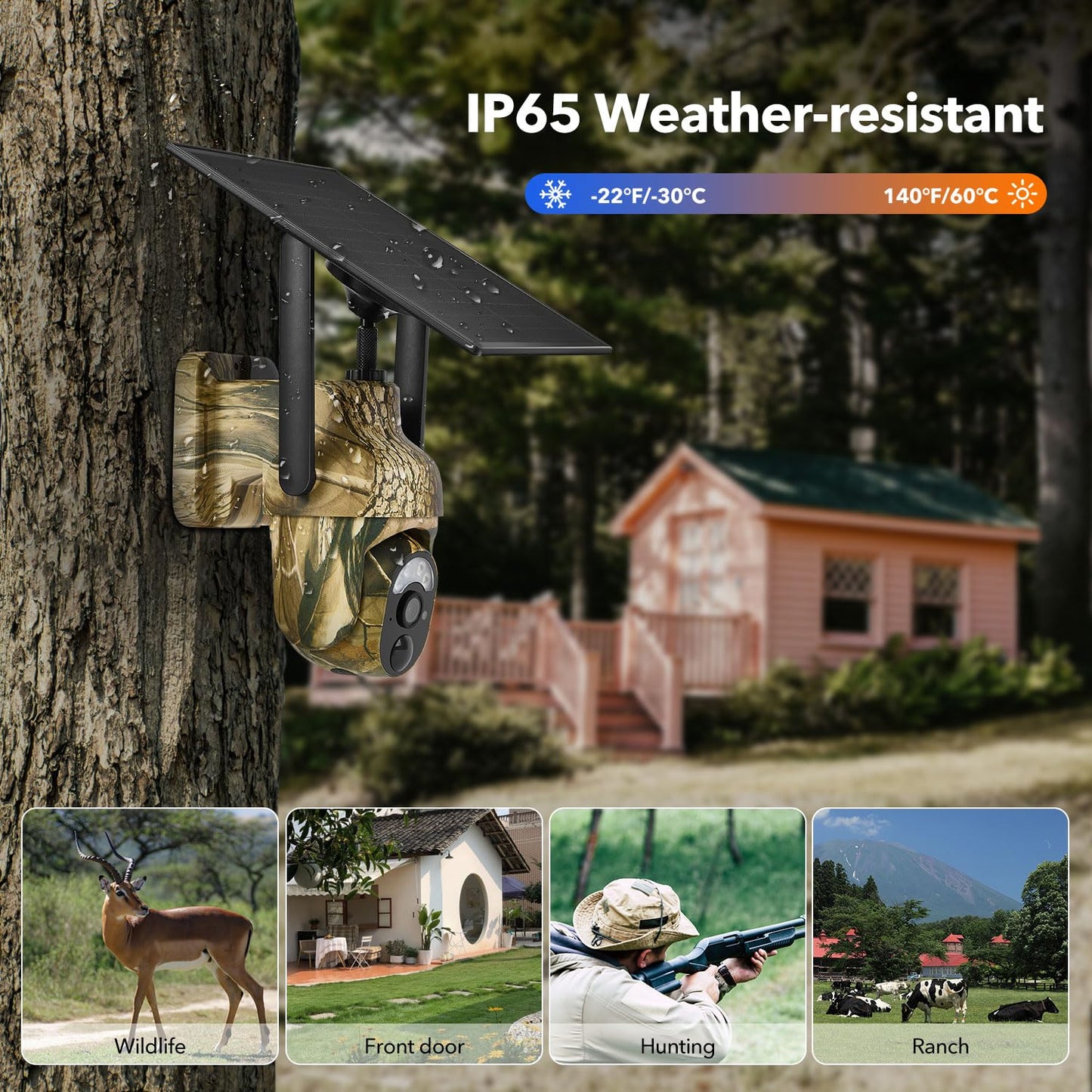 4G LTE Cellular Trail Cameras 2K 360° View Live Streaming Game Camera Built-in SIM Card with Motion Activated Color Night Vision Remote Phone Access Solar Powered Trail Camera IP65 Waterproof