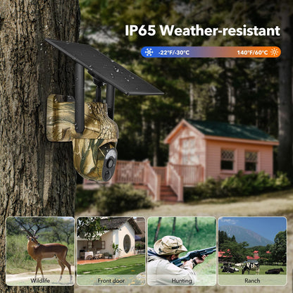 4G LTE Cellular Trail Cameras 2K 360° View Live Streaming Game Camera Built-in SIM Card with Motion Activated Color Night Vision Remote Phone Access Solar Powered Trail Camera IP65 Waterproof