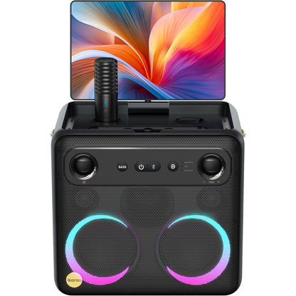 Ikarao Smart Karaoke Machine for Adults - with Lyrics Display, 64GB Karaoke Tablet, 2 Wireless Mics, Professional Karaoke System, 300W Peak Power, 4 DJ Lights, Karaoke Speaker for Any Occasion