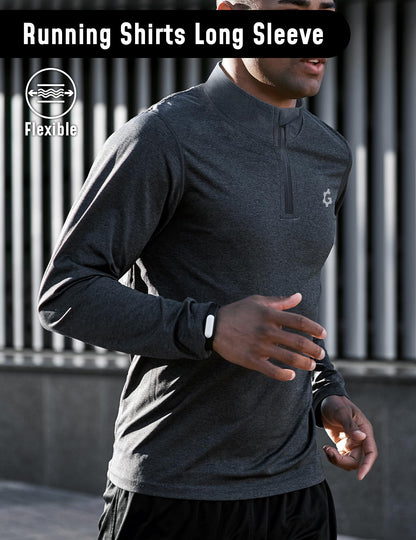 3Pack Quarter 1/4 Zip Pullover Men Dry Fit Sweatshirts Long Sleeve 1/2 Half Zip Running Athletic Golf Work Out Gym Fishing Shirt Quick Dry Outdoor Active Sports Shirts Gray Blue L
