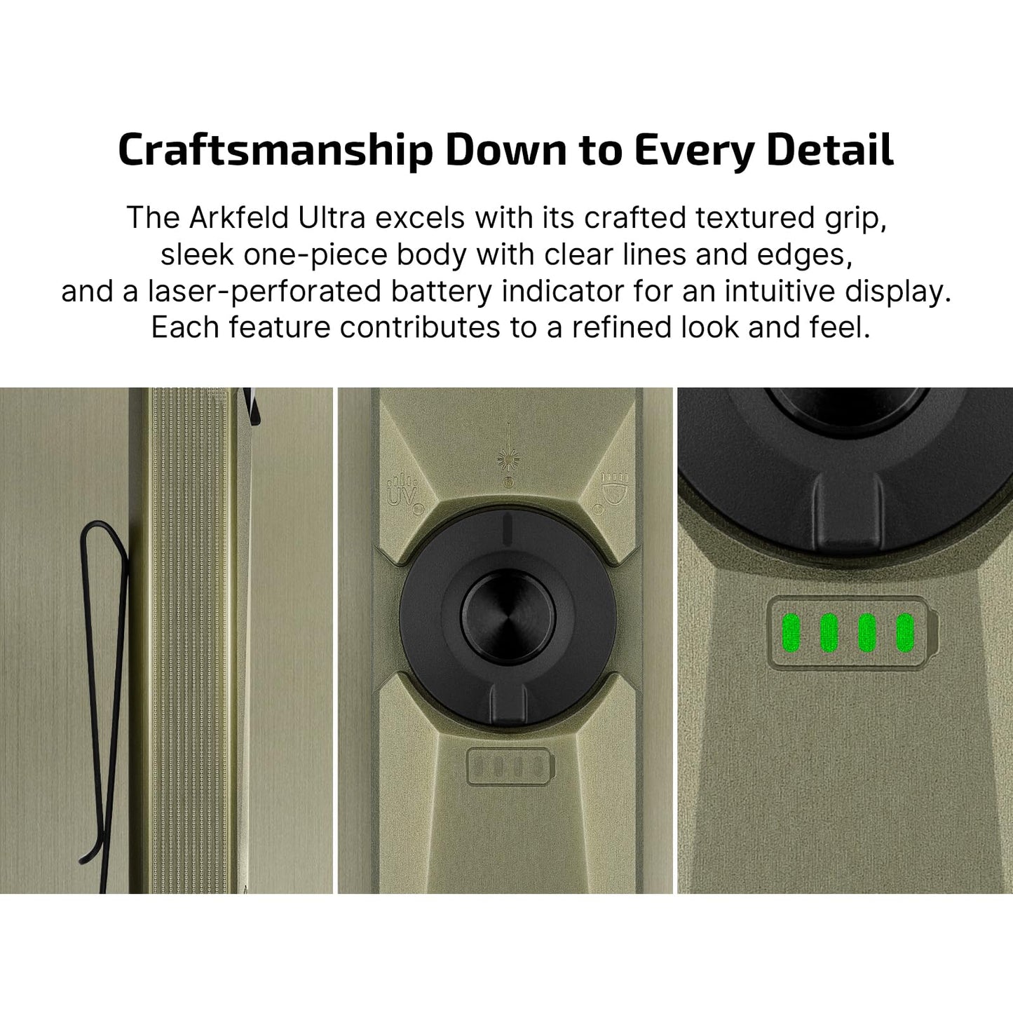 OLIGHT Arkfeld Ultra 1400 Lumens EDC Flat Flashlight, Rechargeable Compact Pocket Flash Light Combines White LED, UV and Green Beam, Triple Sources Perfect for Checking, Working (Olive-Green)