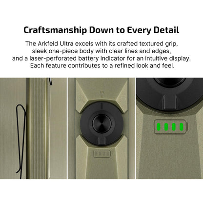 OLIGHT Arkfeld Ultra 1400 Lumens EDC Flat Flashlight, Rechargeable Compact Pocket Flash Light Combines White LED, UV and Green Beam, Triple Sources Perfect for Checking, Working (Olive-Green)