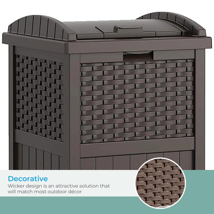 Suncast 33 Gallon Outdoor Trashcan Hideaway with Lid for 30 to 33 Gallon Trash Bags for Garage, Backyard, or Garden, Brown, Made in the USA
