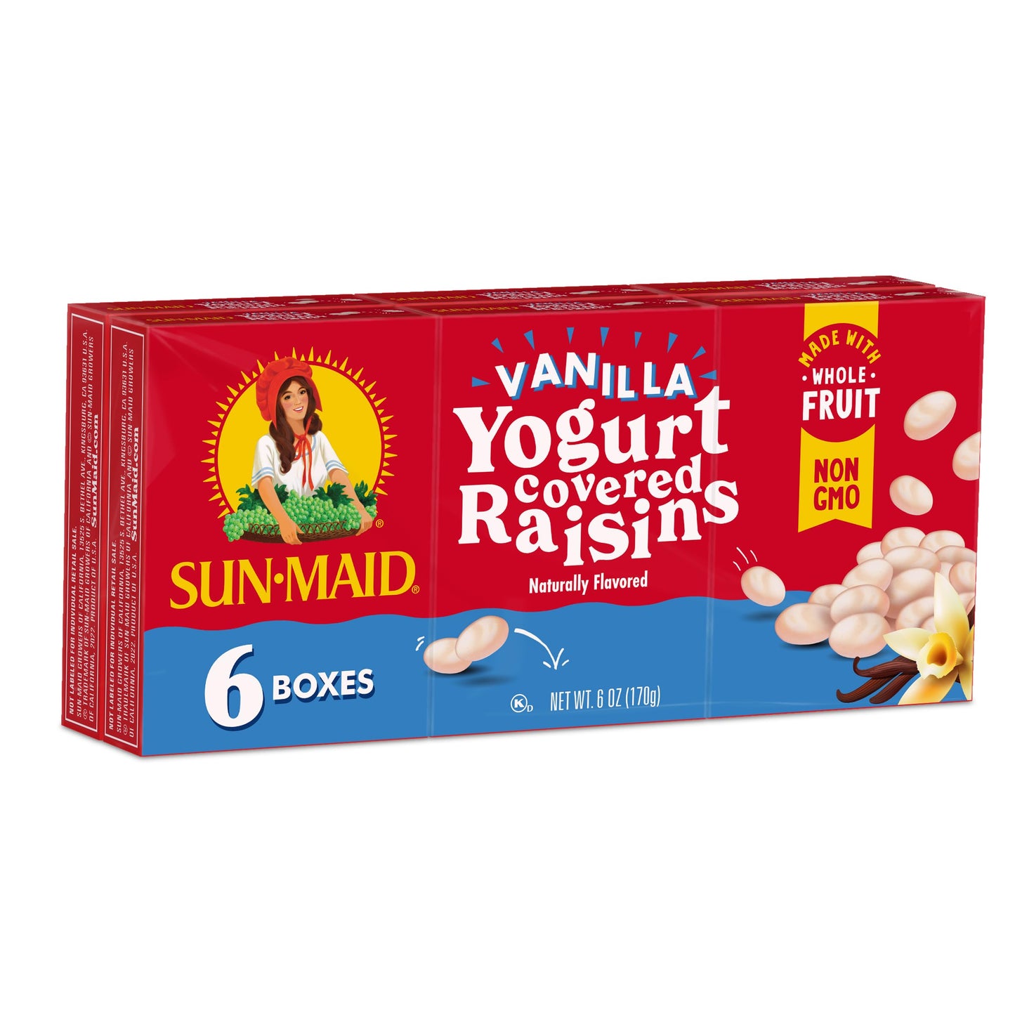 Sun-Maid Vanilla Yogurt Coated Raisins - (6 Pack) 1 oz Snack-Size Box - Yogurt Covered Dried Fruit Snack for Lunches and Snacks