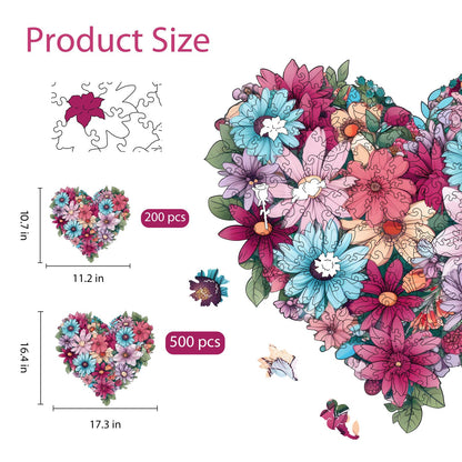 Ruikiyart Valentines Puzzle, Flower Puzzle for Adults 500 Pieces, Heart Flower Wood Jigsaw Puzzles, Wooden Puzzles for Adults Great Valentines Gift for Family Games Adult Home Decoration (17.3"*16.4")