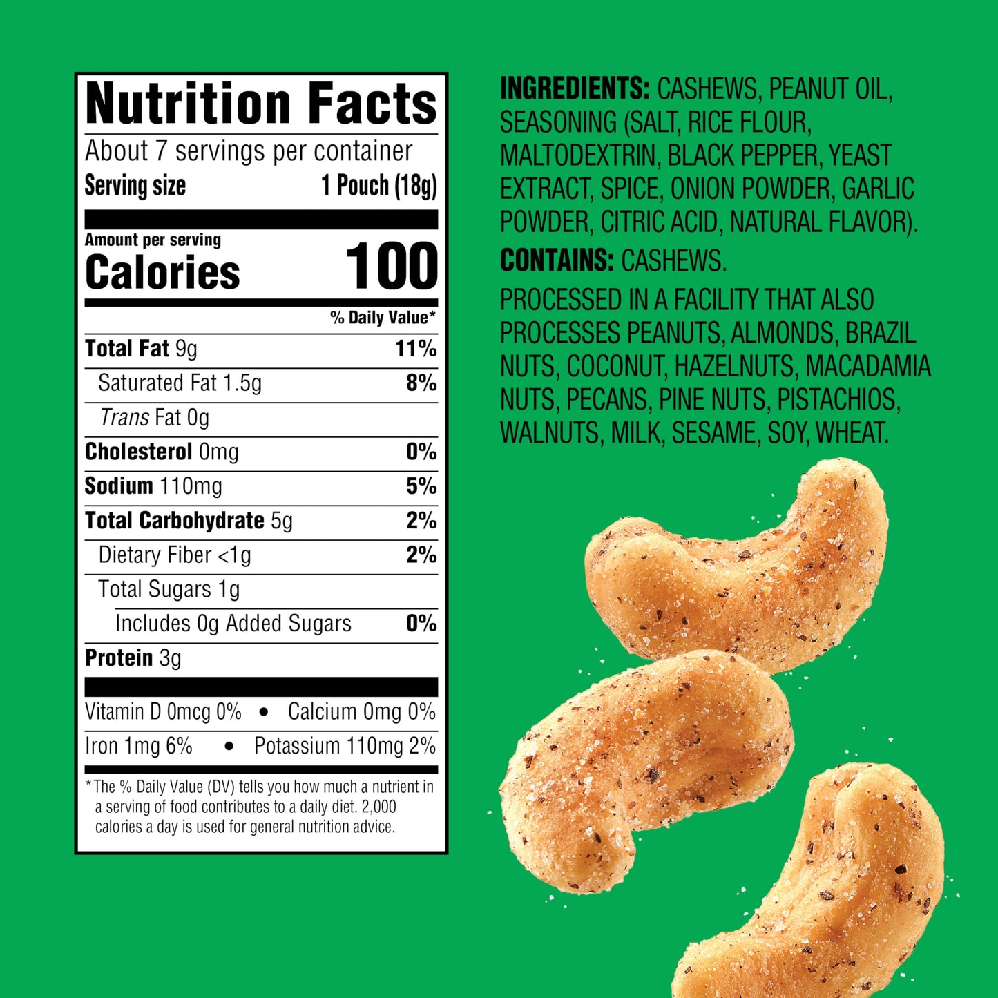 Emerald Nuts, 100 Calorie Packs, 7 Count, Salt & Pepper Cashews, 4.34 Oz