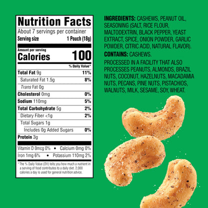 Emerald Nuts, 100 Calorie Packs, 7 Count, Salt & Pepper Cashews, 4.34 Oz