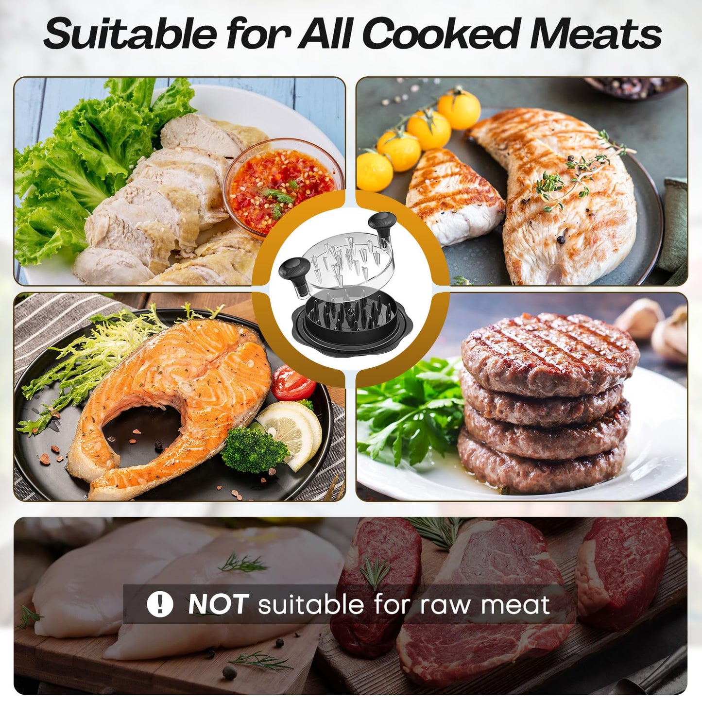 Ukeetap 10" Pro Chicken Shredder Tool Twist Large for Kitchen, BPA-Free Food-Safe Meat Grinder, Visible Chicken Breast Meat Shredder with Strong Anti-Slip Bottom & Ergonomic Handle, Black