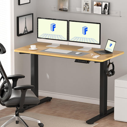 FLEXISPOT EN1 Whole-Piece Standing Desk 60"x24" Height Adjustable Desk, Electric Sit Stand Desk Home Office Table Standing Desk (Black Frame + Maple Top, 2 Packages)