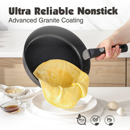 SENSARTE 17 Piece Pots and Pans Set, Nonstick Detachable Handle Cookware Set, Induction Kitchen Cookware Set with Removable Handle, Healthy Non Stick for RV, Dishwasher ＆ Oven Safe, PFOA Free (Black)