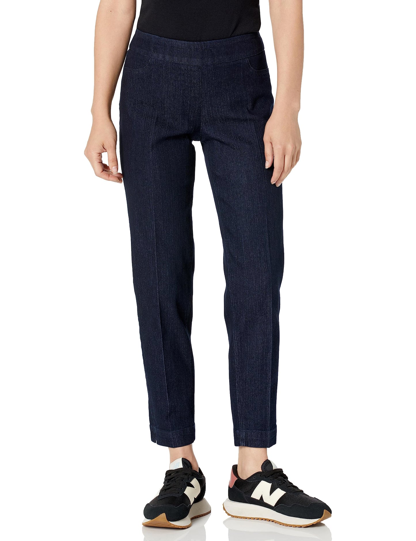 SLIM-SATION Women's Wide Band Pull On Ankle Pants, Denim, 8 Petite