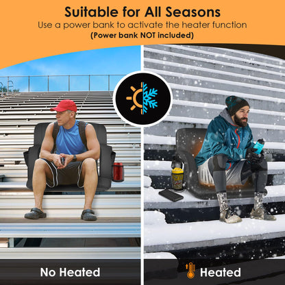 HOPERAN 2pcs Double Heated Stadium Seats for Bleachers with Back Support 25" Wide Cushion, Extra Portable Bleacher Seat Foldable Stadium Chair, USB 3 Levels of Heat, 5 Pockets for Outdoor Games Sports