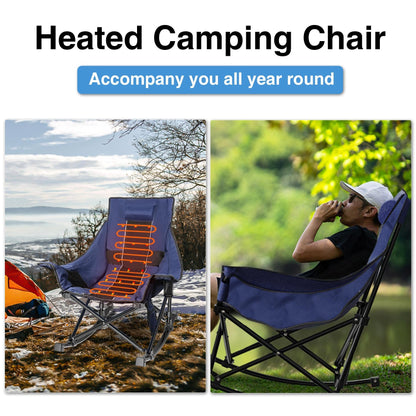 Slendor Oversized Rocking Camping Chair, XL Heated Camping Chair w/ 3 Levels Heat for Back+Seat, Padded Rocking Lawn Chair with 20000 mAh Power Bank, Pillow, Side Pocket, Carry Bag, Navy Blue