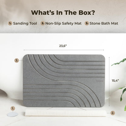 TOSORO - Stone Bath Mat, Diatomaceous Earth Non-Slip Stone Shower Mat - Quick Drying Absorbent Bath Mats for Bathroom - Elegant & Modern Design, Easy to Clean (23.5 x 15) - Graphite