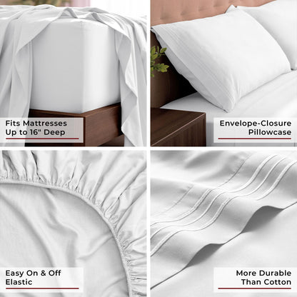 Mellanni King Sheets Set - 4 PC Iconic Collection Bedding - Hotel Luxury, Extra Soft, Cooling Bed Sheets - Wrinkle, Fade, Stain Resistant (King, White)