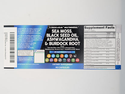 Clean Nutraceuticals Sea Moss Black Seed Oil Ashwagandha Turmeric Bladderwrack Burdock & Vitamin C Vitamin D3 with Elderberry Manuka Dandelion Yellow Dock Iodine Chlorophyll ACV