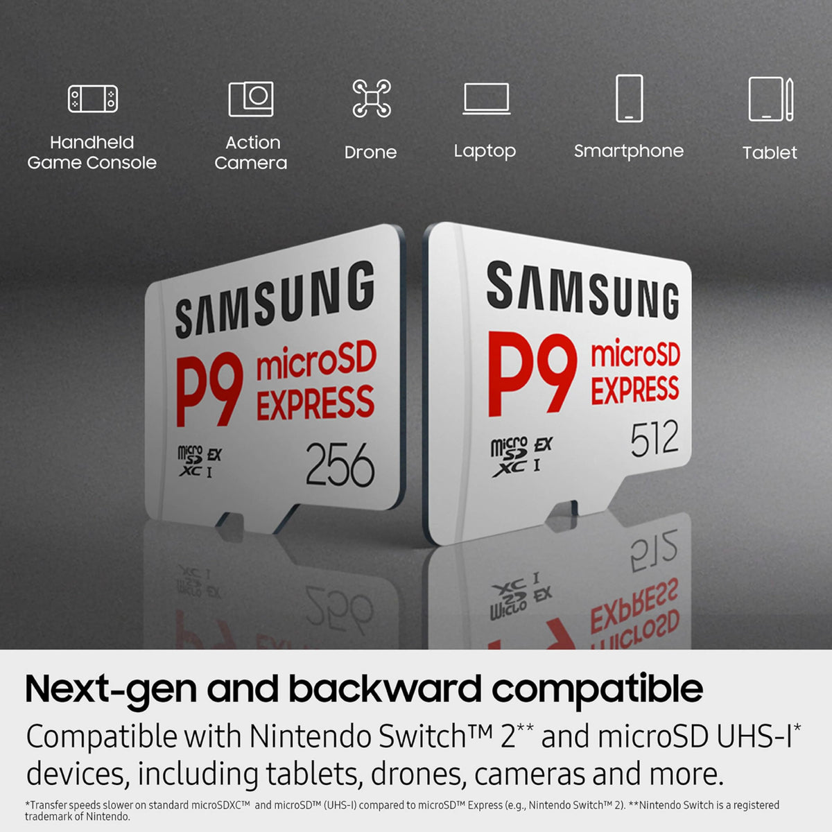 Samsung P9 Express microSD Express Card, 256GB microSDXC Memory Card, Up to 800 MB/s, for Nintendo-Switch ™ 2, (MB MK256T/AM)