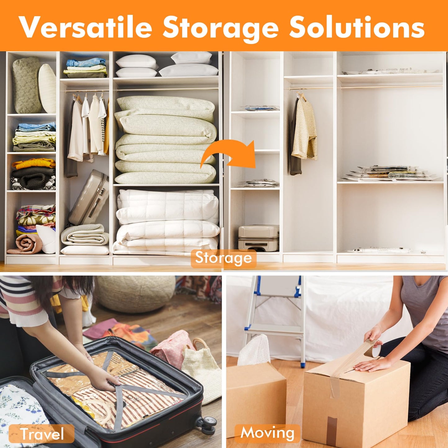 24 Pack Vacuum Storage Bags with Electric Pump, (5 Jumbo, 5 Large, 5 Medium, 5 Small, 4 Roll Up Bags) Space Saver Bag for Clothes, Mattress, Blanket, Duvets, Pillows, Comforters,Travel