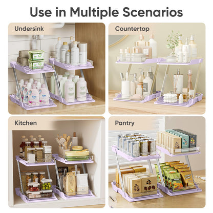 AUGBEAN 3 Pack Bathroom Organizers and Storage - Multi-Purpose,2-Tier Clear Pull Out Organization for Bathroom,Under Sink,Kitchen,Vanity,Countertop,Cabinet,Pantry & Medicine Cabinet,Pink