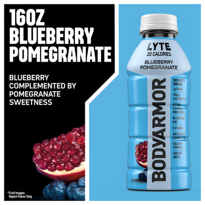BODYARMOR LYTE Sports Drink Low-Calorie Sports Beverage, Blueberry Pomegranate, Coconut Water Hydration, Natural Flavors With Vitamins, Potassium-Packed Electrolytes, Perfect For Athletes, 16 Fl Oz (Pack of 12)