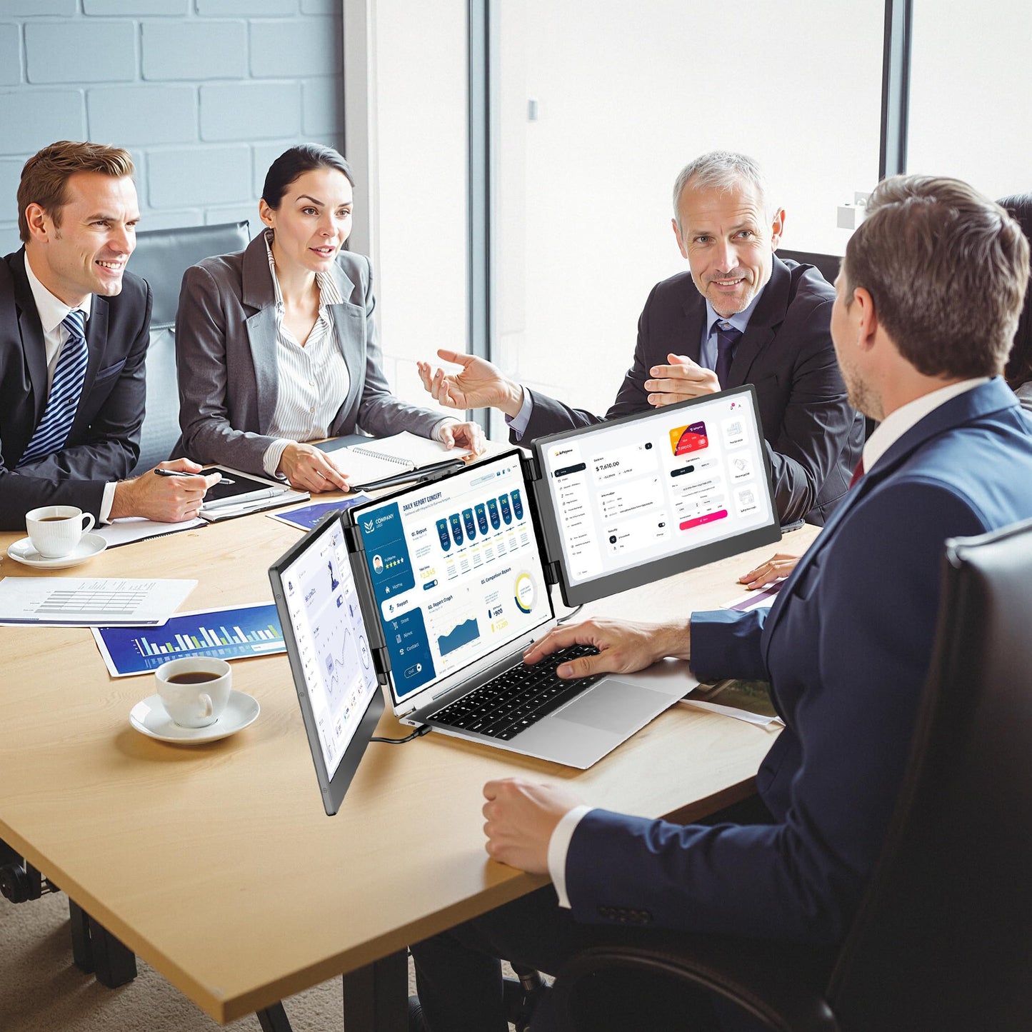 CIDETTY Laptop Screen Extender, 14'' FHD 1080P IPS Ultra-Thin Dual/Triple Monitor Display, HDMI/USB-C Plug-Play Portable Monitor for Laptop, Built-in Speakers(Mac, Win, Android)