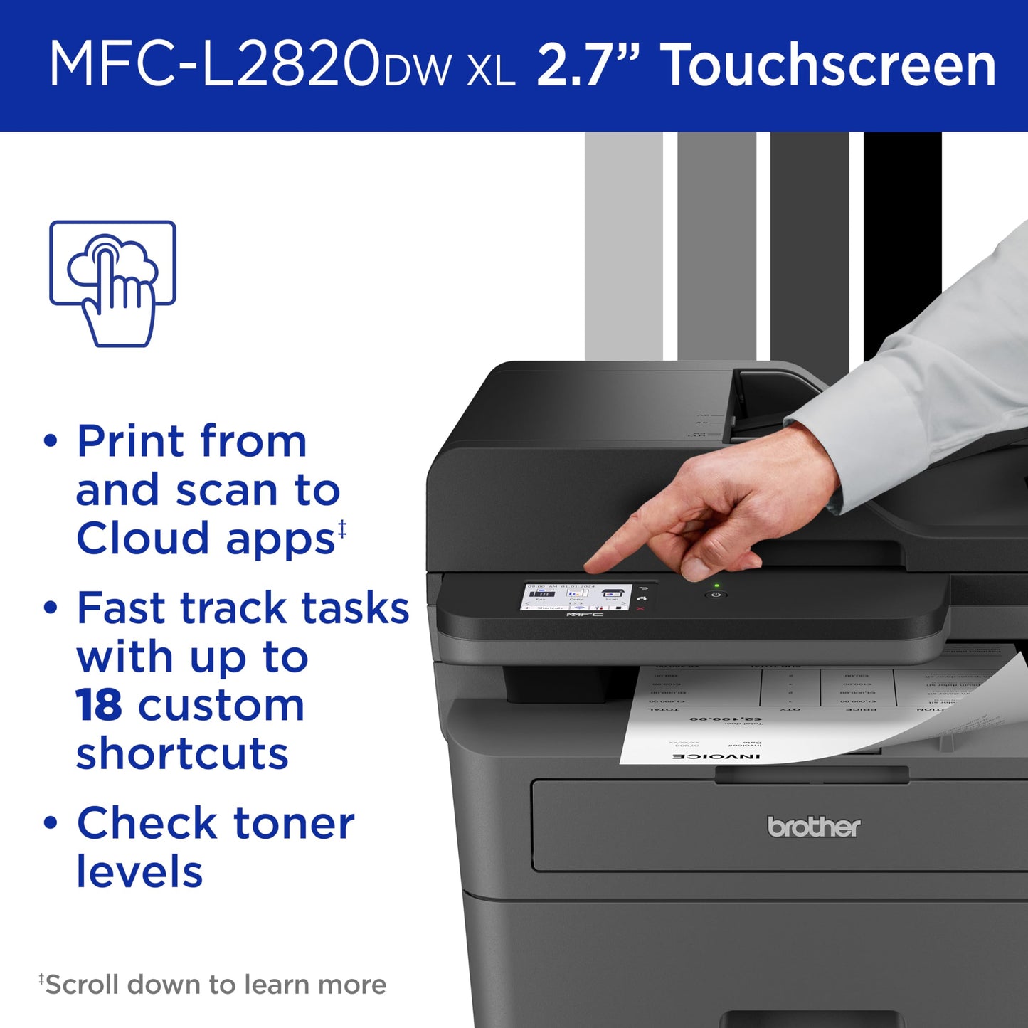 Brother MFC-L2820DW XL Wireless Compact Monochrome All-in-One Laser Printer with Copy, Scan and Fax, Duplex, Black & White | Up to 4,200 Pages of Toner Included(1), Amazon Dash Replenishment Ready