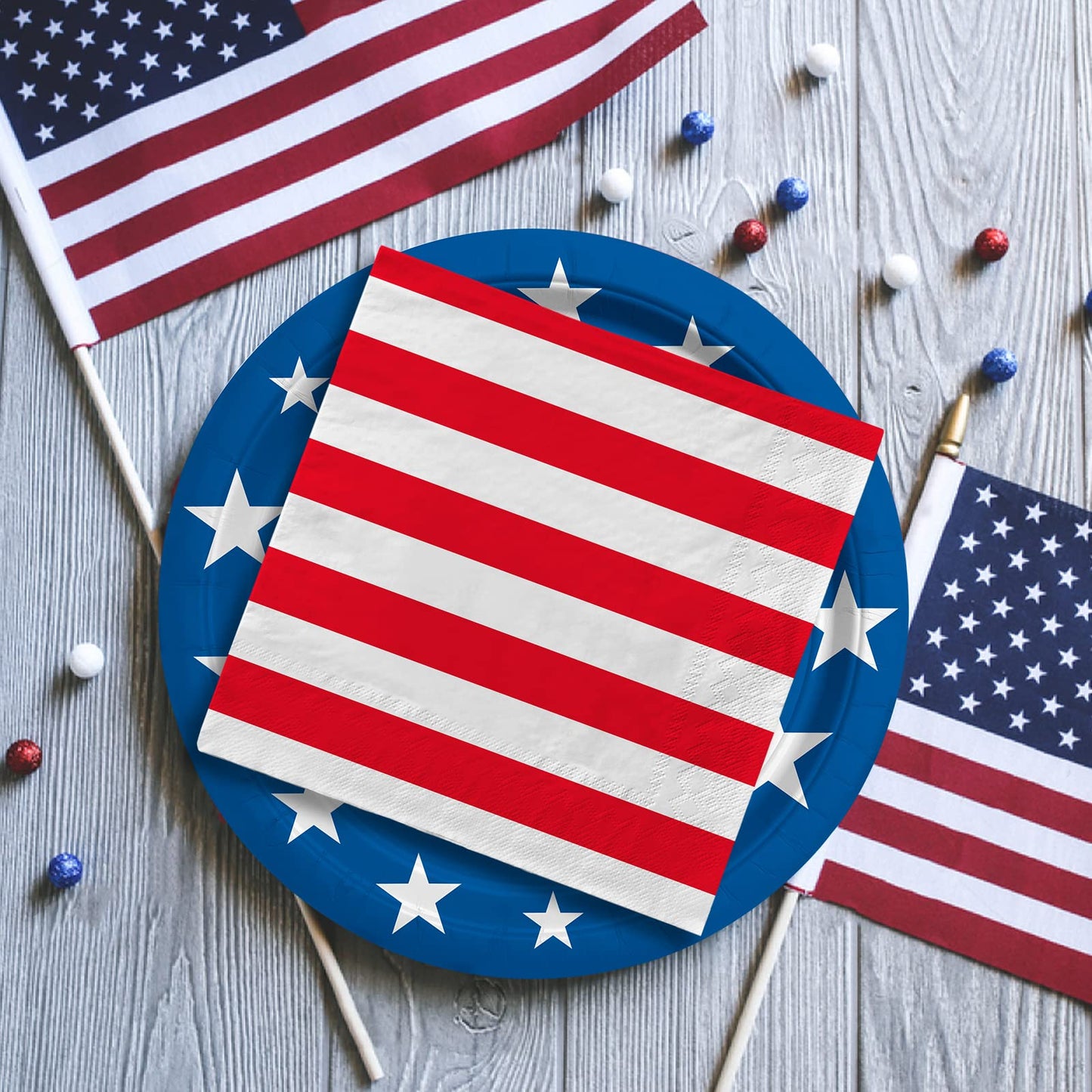 American Flag Patriotic Party Supplies Disposable dinner paper plates dessert paper plates Napkins and Cocktail napkins for Veterans Day Election Day 4th of July Independence Day Decorations, Serve 50
