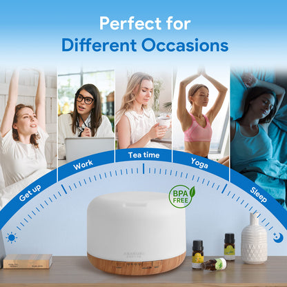 ASAKUKI Essential Oil Diffuser 500ml, Ultrasonic Aromatherapy Humidifier with Remote Control, 7 LED Colors, Timer & Auto-Off, Large Room Diffuser