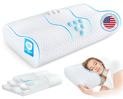 zibroges Sandwich Cervical Neck Pillow Queen Size - Dynamic Memory Foam Pillow for Neck Shoulder Pain Relief, Ergonomic Adjustable Contour Bed Pillow for Side, Back & Stomach Sleepers CertiPUR-US
