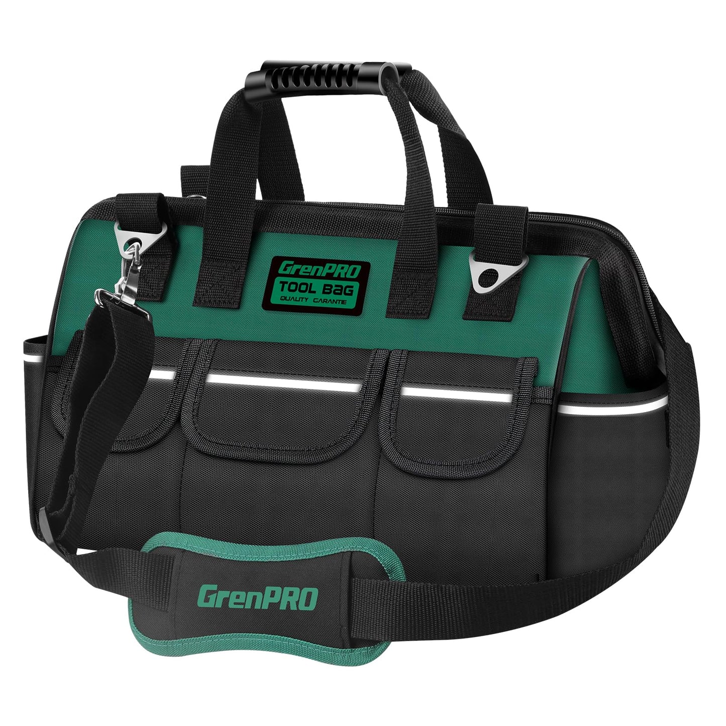 Heavy Duty Tool Bag for Men, 16 Inch Wide Mouth Tool Bags Organizer, Soft Handle Toolbox Storage, Large Zipper Electrician Tool Bag