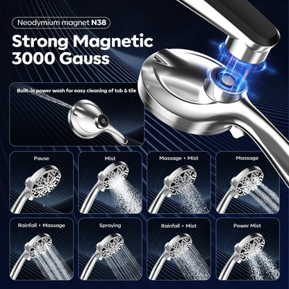 Rain Shower Head with Handheld High Pressure rainfall Shower Heads with Handheld Spray Combo Adjustable one-piece stand daul shower head Built-in Magnetic Docking and Power Jets