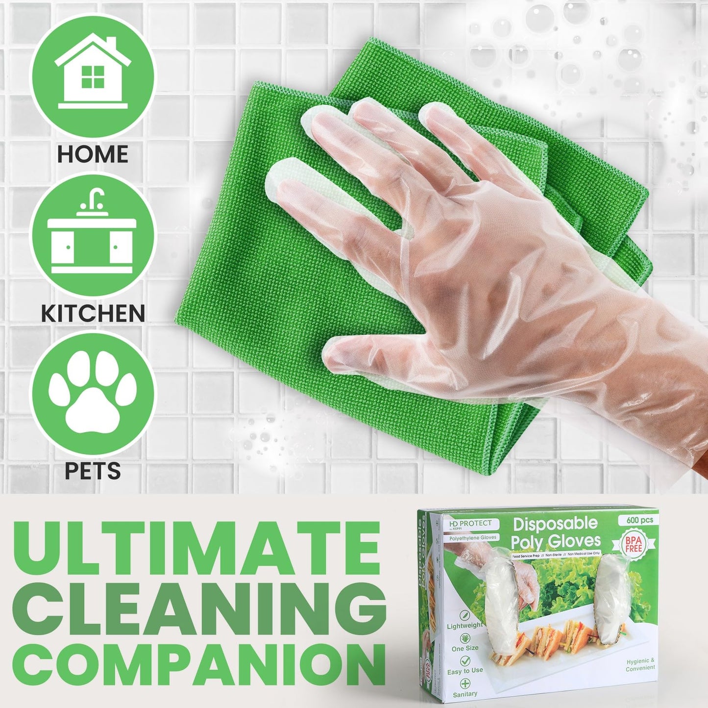 Keppi 600 pcs Plastic Gloves - BPA & Latex Free - For Food Handling - Food Safe - Disposable Gloves for Cooking - Bulk Purchase - Great Fit