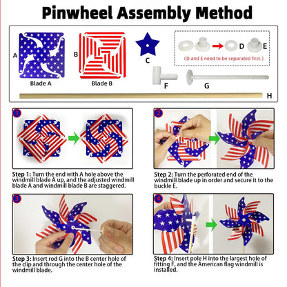36 Pcs 4th of July Decorations, Patriotic Memorial Day Pinwheels and Flags Small Fourth of July Red White and Blue Labor Day Windmills Independence Day Parade Outdoor Yard Garden Party Decor