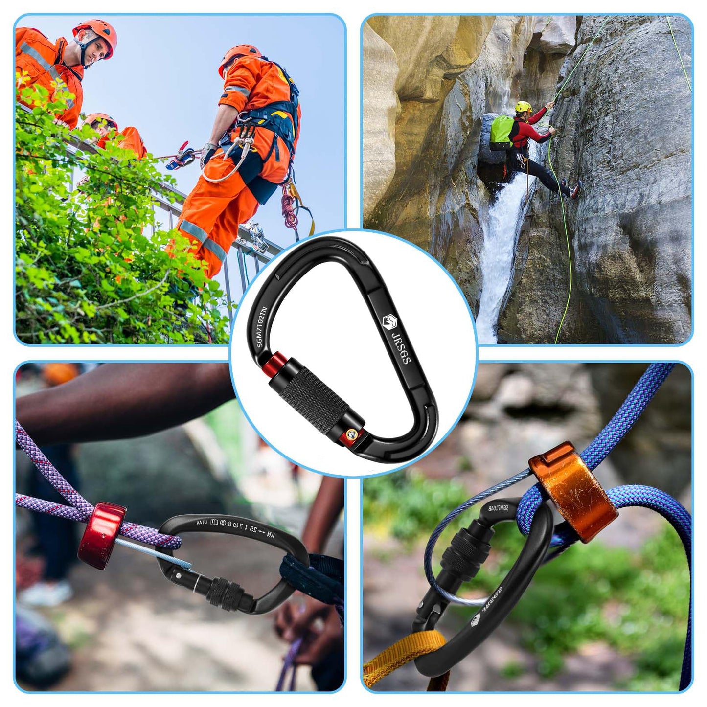JRSGS Climbing Carabiner 25KN Large Carabiner Clip Auto Locking Carabiner Obtained UIAA Certification Heavy Duty Carabiners Suitable for Rock Climbing, Camping, Gym,Rescue