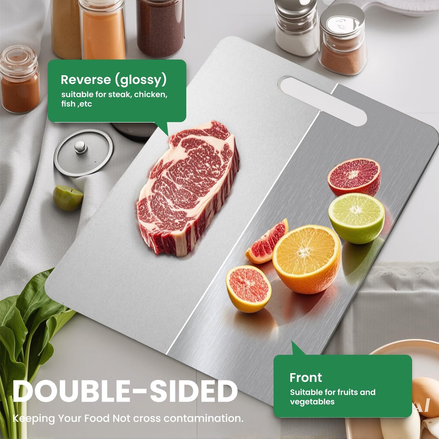 2 Pack, 100% Pure Titanium Cutting Board - 15x11 Inch Non-Slip Kitchen Chopping Board, Dishwasher Safe, Scratch Resistant, Easy to Clean, Durable & Hygienic for Meat, Vegetables, and Fruits