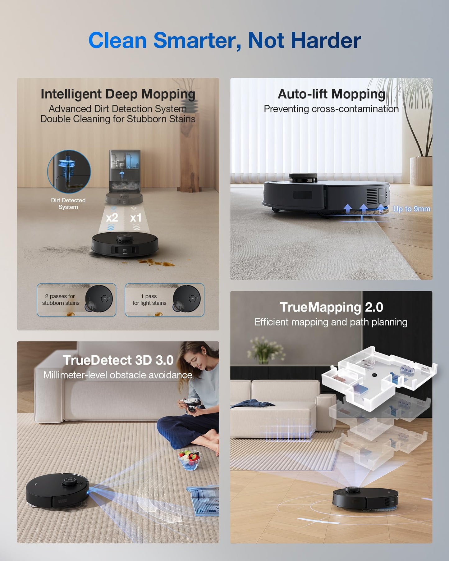 ECOVACS DEEBOT T30S Robot Vacuum and Mop, 11000Pa, ZeroTangle Technology, TruEdge Adaptive Edge Mopping, Hot Water Washing, Self-Emptying, Self Refilling, Auto-Mop Lifting, Obstacle Avoidance