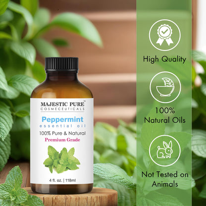 Majestic Pure Peppermint Essential Oil | 100% Pure and Natural Peppermint Oil | Premium Grade Essential Oils for Hair Care, Home Diffusers, Aromatherapy, Massage and Humidifiers | 4 Fl Oz (Pack of 2)