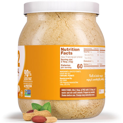 PB2 Powdered Peanut Butter Powder | 2LB Jar | Certified Gluten Free, Low-Carb, Keto Diet Friendly | Original Flavor with 6G of Protein, 90% Less Fat, 60 Calories Per Serving | Easy Mix for Healthy, Fit Diet