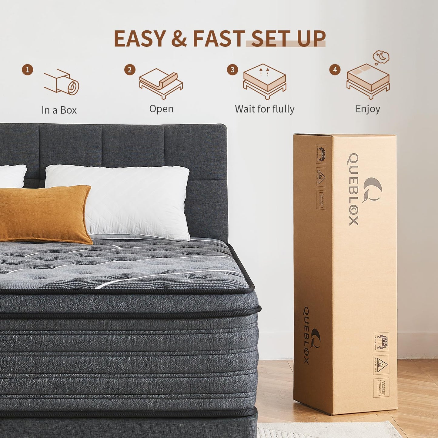 Queblox Queen Mattress, 12 Inch Hybrid Mattress in a Box, Medium Firm,Memory Foam and Individual Pocket Springs for Pressure Relief, CertiPUR-US Certified