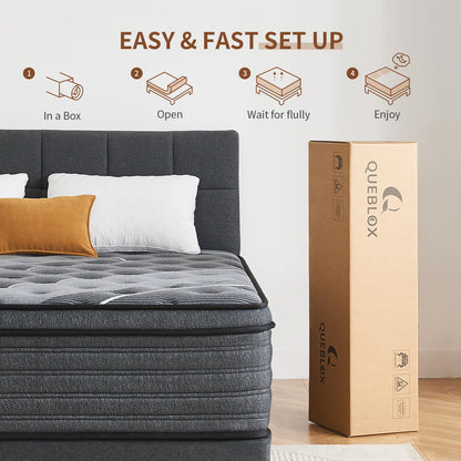 Queblox Queen Mattress, 12 Inch Hybrid Mattress in a Box, Medium Firm,Memory Foam and Individual Pocket Springs for Pressure Relief, CertiPUR-US Certified