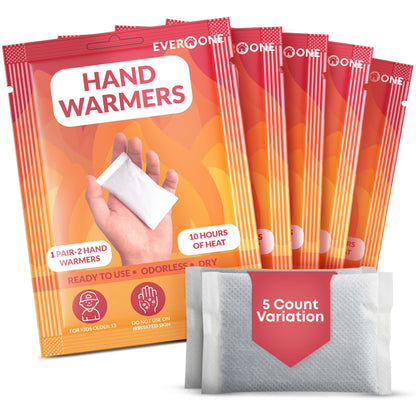 Hand Warmers - Long-Lasting, Safe, Natural, Odorless Air-Activated Warmers - Up to 10 Hours of Heat - 5 Pairs